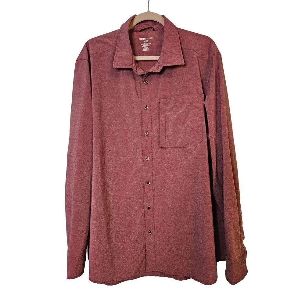 Swiss+Tech mens wine colored button down shirt. Size 2XL.